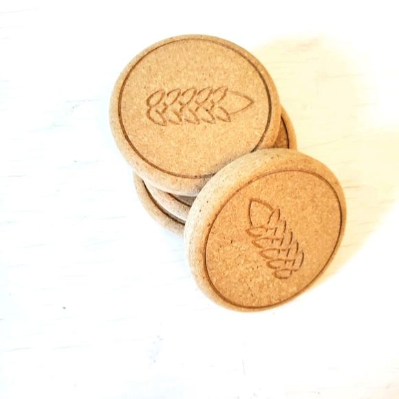Chunky Cork Coasters Country Chic Wheat Inlay Set of 4 - Picture 3 of 4